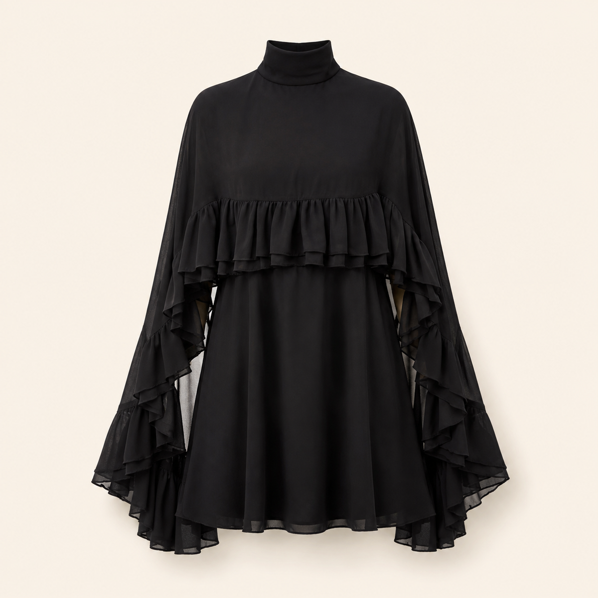 The Soft Ruffle Cape Dress