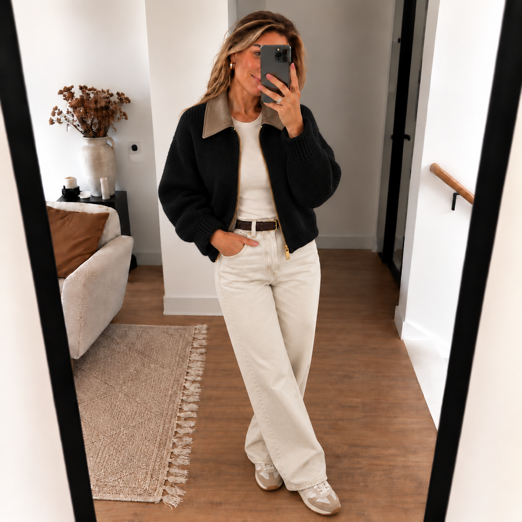 The Contrast Collar Knit Jacket