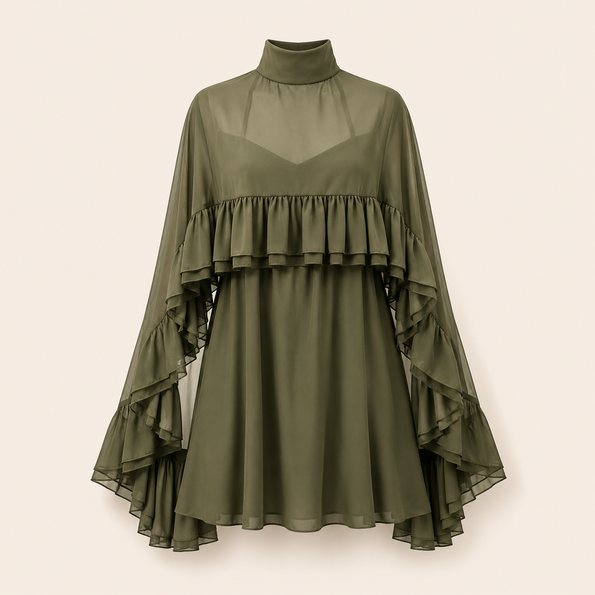 The Soft Ruffle Cape Dress